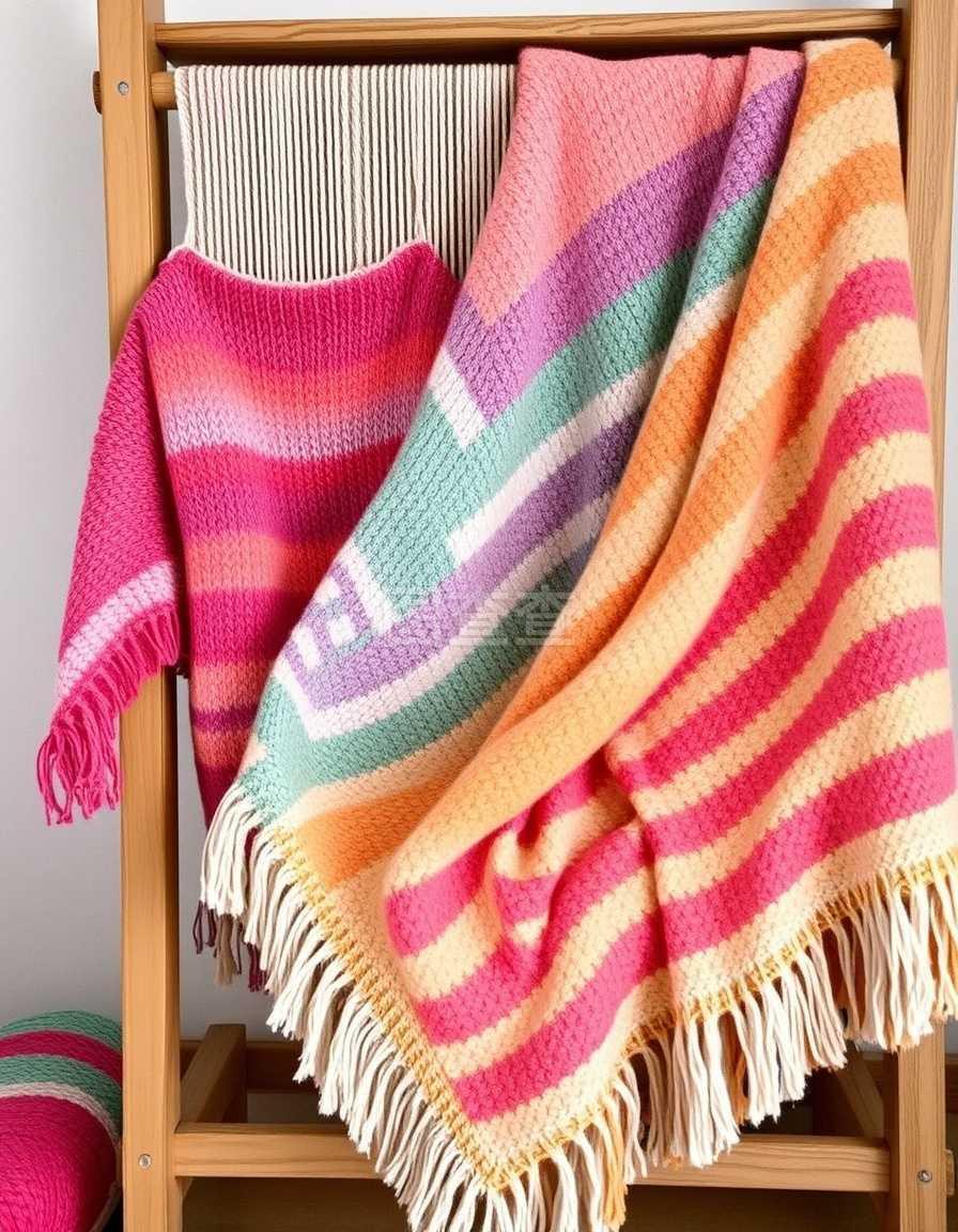 彩色針織服裝與毛毯 梳織機與紗線的藝術融合